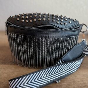 Studded Black Fringe Crossbody Bag
